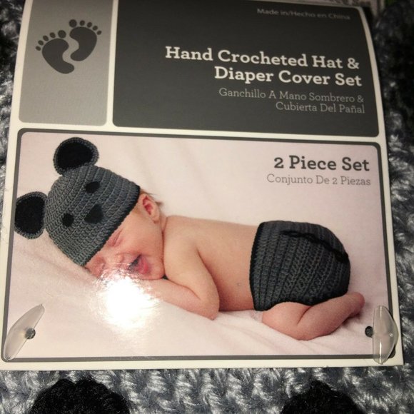 Hand Crocheted Hat And Diaper Cover Mouse Sz 0-9 Months Infant Baby Photo New - Picture 7 of 12